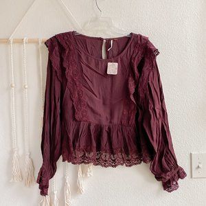 free people purple lace peplum long sleeve